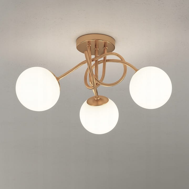 Lampa Wisząca Sufitowa Złota Żyrandol Białe Kule 3x LED E27