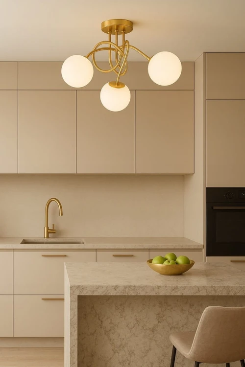 Lampa Wisząca Sufitowa Złota Żyrandol Białe Kule 3x LED E27
