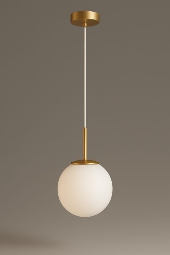 Lampa Wisząca Sufitowa Złota Żyrandol Biała Kula Mleczna E27