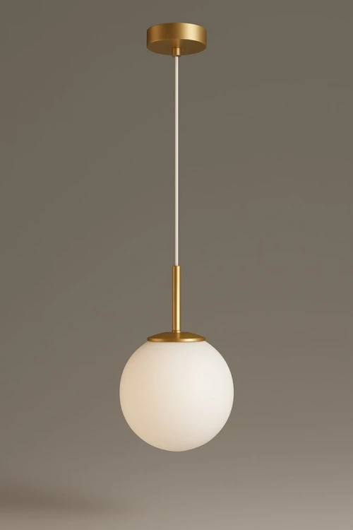 Lampa Wisząca Sufitowa Złota Żyrandol Biała Kula Mleczna E27