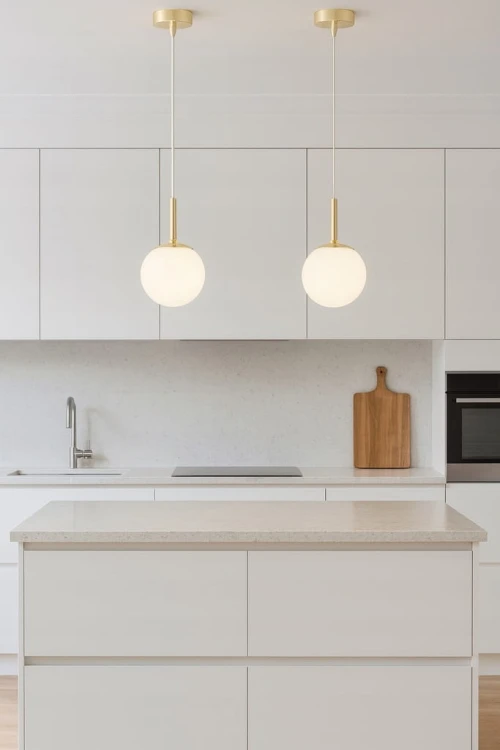 Lampa Wisząca Sufitowa Złota Żyrandol Biała Kula Mleczna E27