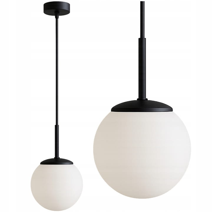 Lampa Wisząca Sufitowa Czarna Żyrandol Biała Kula Mleczna LED E27