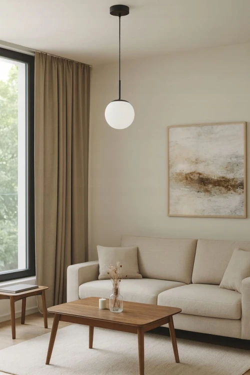 Lampa Wisząca Sufitowa Czarna Żyrandol Biała Kula Mleczna LED E27