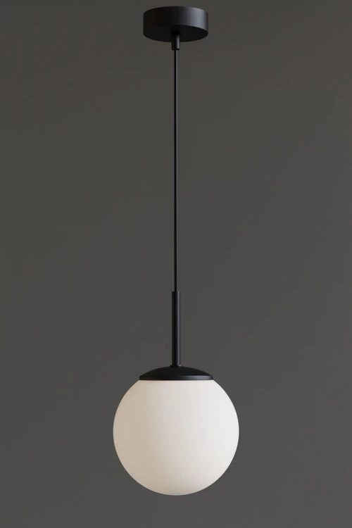 Lampa Wisząca Sufitowa Czarna Żyrandol Biała Kula Mleczna LED E27