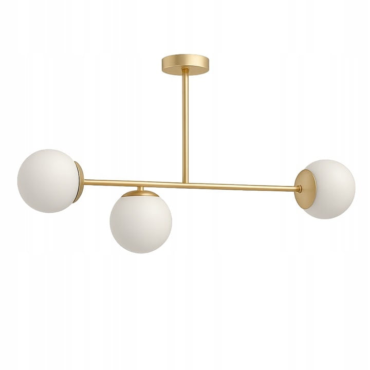 Lampa Wisząca Sufitowa Złota Żyrandol Białe Kule 3x LED E27