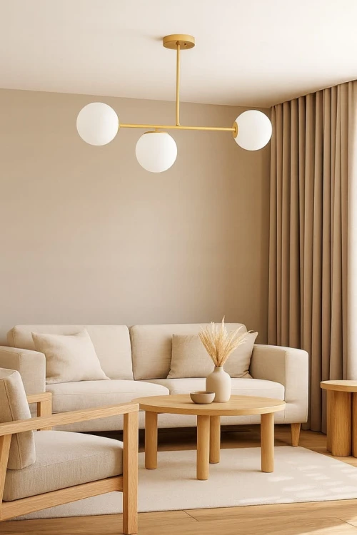 Lampa Wisząca Sufitowa Złota Żyrandol Białe Kule 3x LED E27