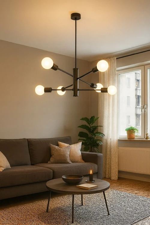 Lampa Wisząca Sufitowa Czarna Żyrandol 6x LED E27 Loft Modern