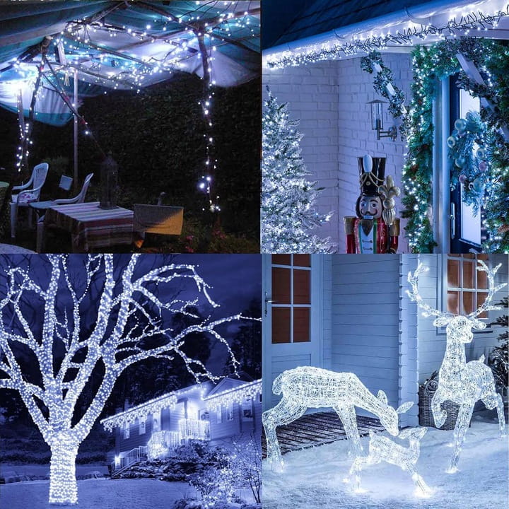 Lampki choinkowe 300 LED 22m Białe Zimne IP44 8 trybów