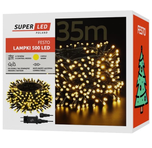 Lampki choinkowe 500 LED 35m Białe Ciepłe IP44 8 trybów