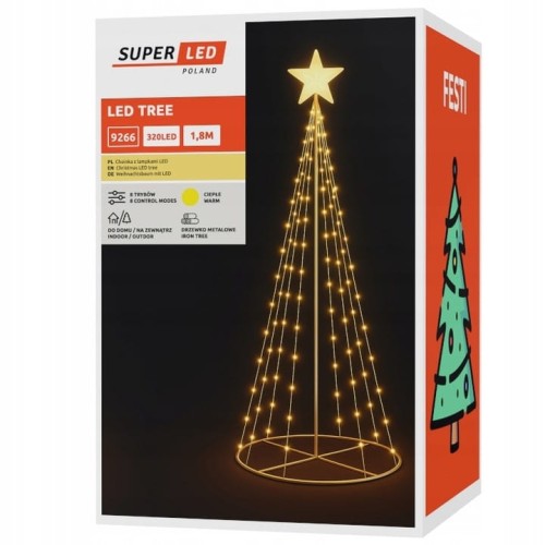 Choinka LED 1,8m na stelażu Metalowa Lampki 320 LED Ciepłe 8 trybów