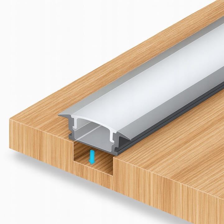 Profil LED aluminiowy do taśm wpuszczany 2m + klosz + zaślepki + uchwyty