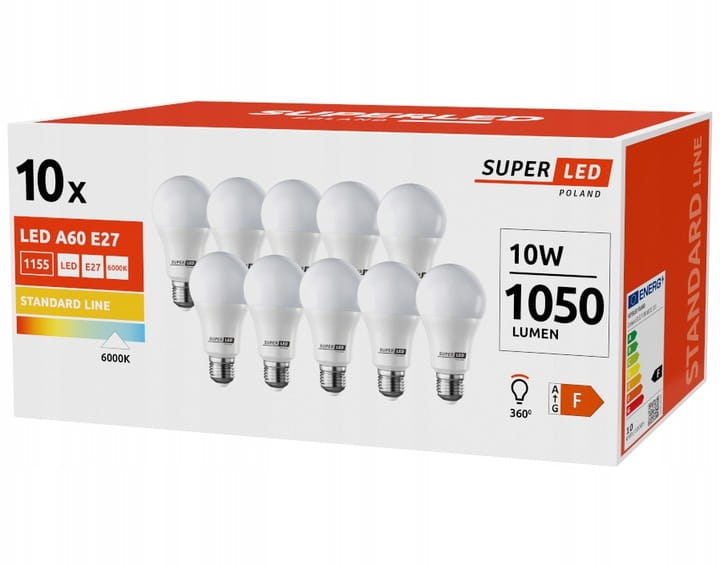 10x Żarówka LED E27 10W barwa zimna