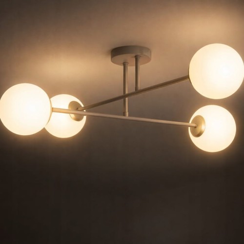 Lampa Wisząca Ecru Beż Kaszmir Białe Kule 4x E27