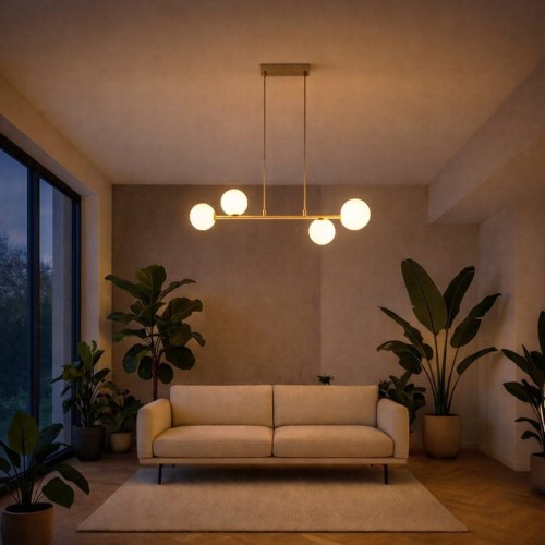 Lampa Wisząca Ecru Beż Kaszmir Białe Kule 4x E27