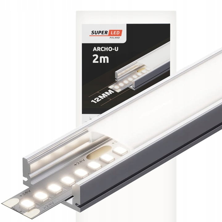 Profil LED aluminiowy do taśm wpuszczany 2m + klosz + zaślepki + uchwyty