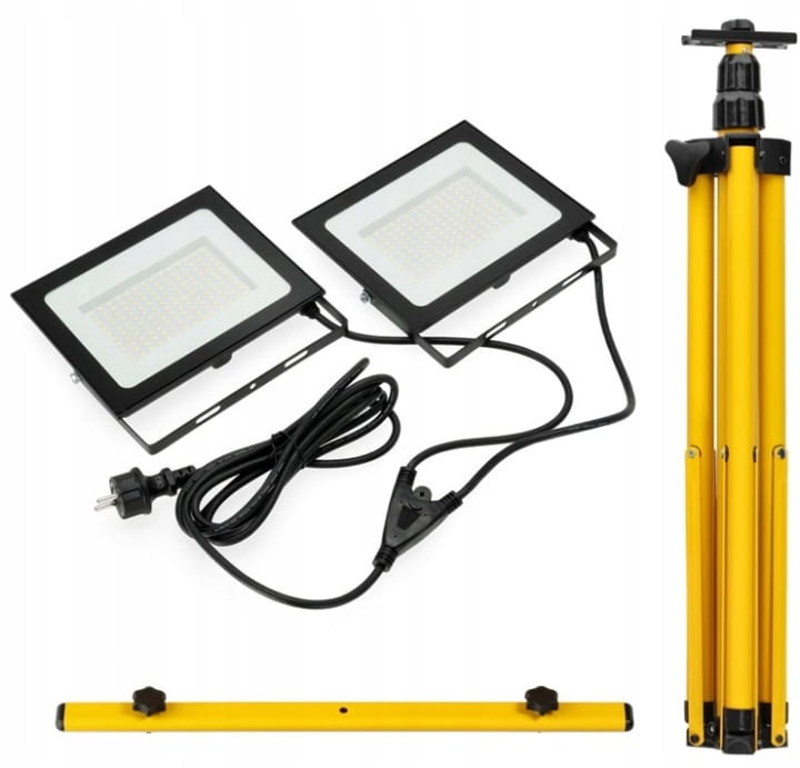 Halogen LED 2x 50W IP65 BZ + statyw + przewód 150cm
