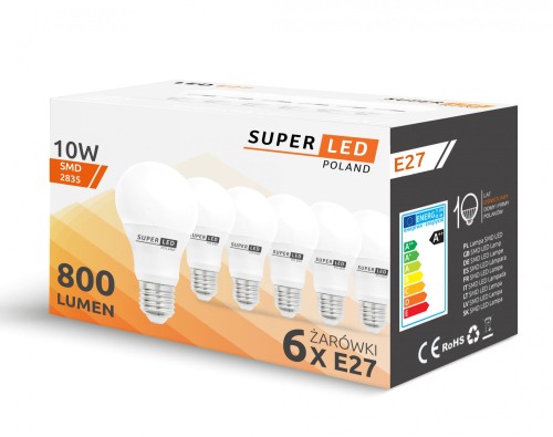 6x Żarówka LED E27 10W kulka biała ciepła