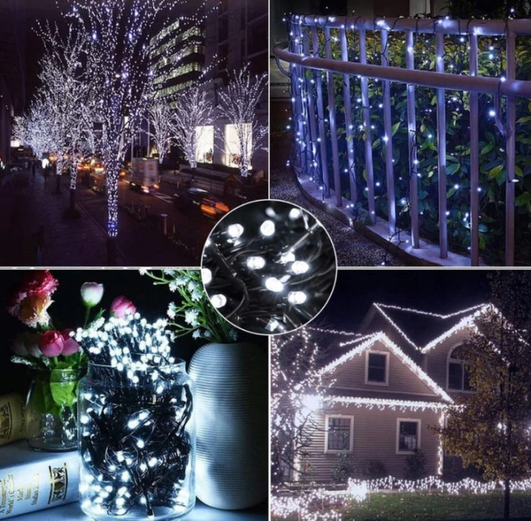 Lampki choinkowe zewnętrzne 300 LED zimne + flash