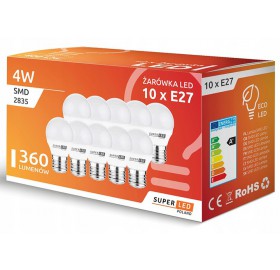 10 x Żarówka LED E27 4W biała zimna