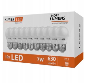 10 x Żarówka LED E27 7W biała ciepła