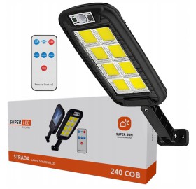 Lampa solarna LED COB Latarnia uliczna z czujnik + pilot