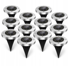 12x LAMPA SOLARNA LED OGRODOWA WBIJANA DYSK DO OGRODU GRUNTOWA MOCNA 8LED