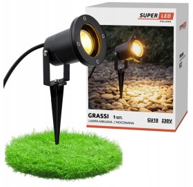 Reflektor ogrodowy wbijany GU10 Lampa ogrodowa alu 230V z przewodem 1m