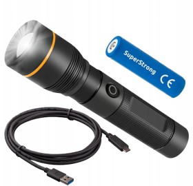 Latarka taktyczna LED dioda OSRAM 15W LED Akumulatorowa USB Zoom 5 funkcji