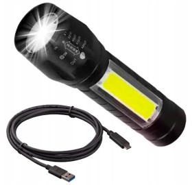 Latarka taktyczna LED 2w1 XPE+COB Akumulatorowa USB Zoom 4 funkcji