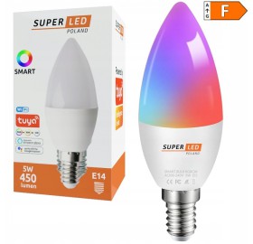 Żarówka LED C37 E14 SMART 5W RGB WW CW Wi-Fi TUYA SuperLED