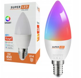 Żarówka LED C37 E14 SMART 5W RGB WW CW Wi-Fi TUYA SuperLED