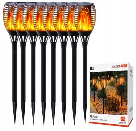 8x Lampa ogrodowa solarna LED LATARNIA POCHODNIA WBIJANA płomień 50cm