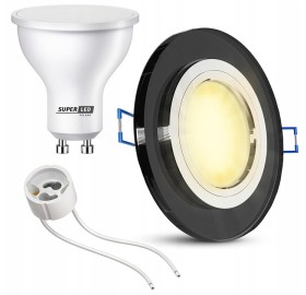 Zestaw Oprawa halogenowa GU10 SZKLANA + Żarówka GU10 LED 6W + gniazdo