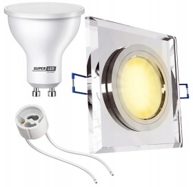 Zestaw Oprawa halogenowa wpuszczana SZKLANA + Żarówka GU10 LED 6W + gniazdo
