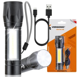VERGIONIC LATARKA TAKTYCZNA LED MOCNA AKUMULATOROWA ŁADOWANA USB WOJSKOWA