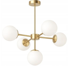 Lampa Wisząca Sufitowa Złota Żyrandol Białe Kule 5x LED E27