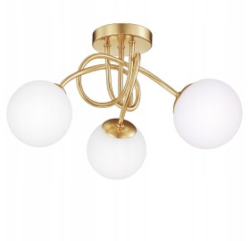 Lampa Wisząca Sufitowa Złota Żyrandol Białe Kule 3x LED E27
