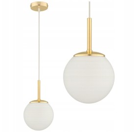Lampa Wisząca Sufitowa Złota Żyrandol Biała Kula Mleczna E27