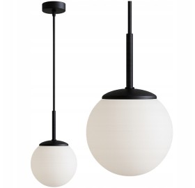Lampa Wisząca Sufitowa Czarna Żyrandol Biała Kula Mleczna LED E27