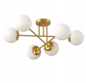 Lampa Wisząca Sufitowa Złota Żyrandol Białe Kule 6x LED E27