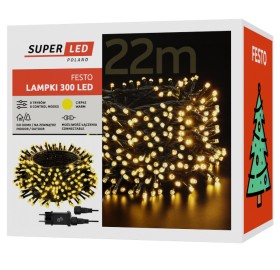 Lampki choinkowe 300 LED 22m Białe Ciepłe IP44 8 trybów