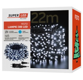 Lampki choinkowe 300 LED 22m Białe Zimne IP44 8 trybów