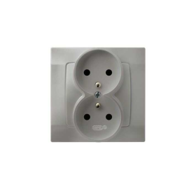 KARO Gniazdo podwójne z uziemieniem kompletne Srebrny perłowy - GP-2SZ/43
