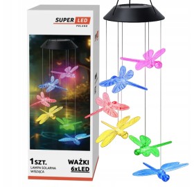 Lampa solarna LED wisząca Ważki kolorowe lampki RGB