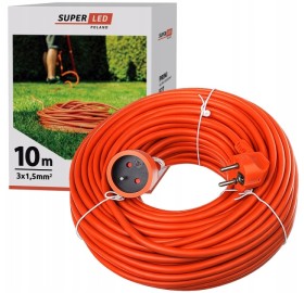 Przedłużacz ogrodowy budowlany 3x1,5mm 1x 230V 10m pomarańczowy do kosiarki