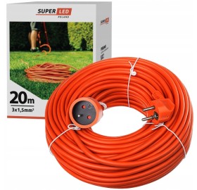 Przedłużacz ogrodowy budowlany 3x1,5mm 1x 230V 20m pomarańczowy do kosiarki