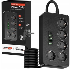 Przedłużacz Listwa Zasilająca 5 Gniazd 3M 2500W 3x1.5mm 4xUSB-A 1xUSB-C