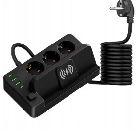 Przedłużacz Listwa Zasilająca 3x 230V 3M 2xUSB-A 2xUSB-C Ładowarka indukcja
