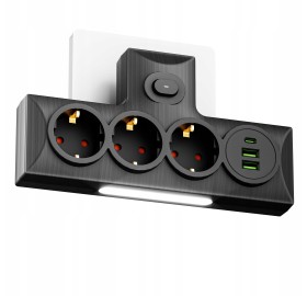 Przedłużacz Listwa Zasilająca Rozdzielacz Rozgałęźnik 230V 3x USB + Lampka