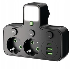 Przedłużacz Listwa Zasilająca Rozdzielacz Rozgałęźnik 230V 3x USB + Lampka